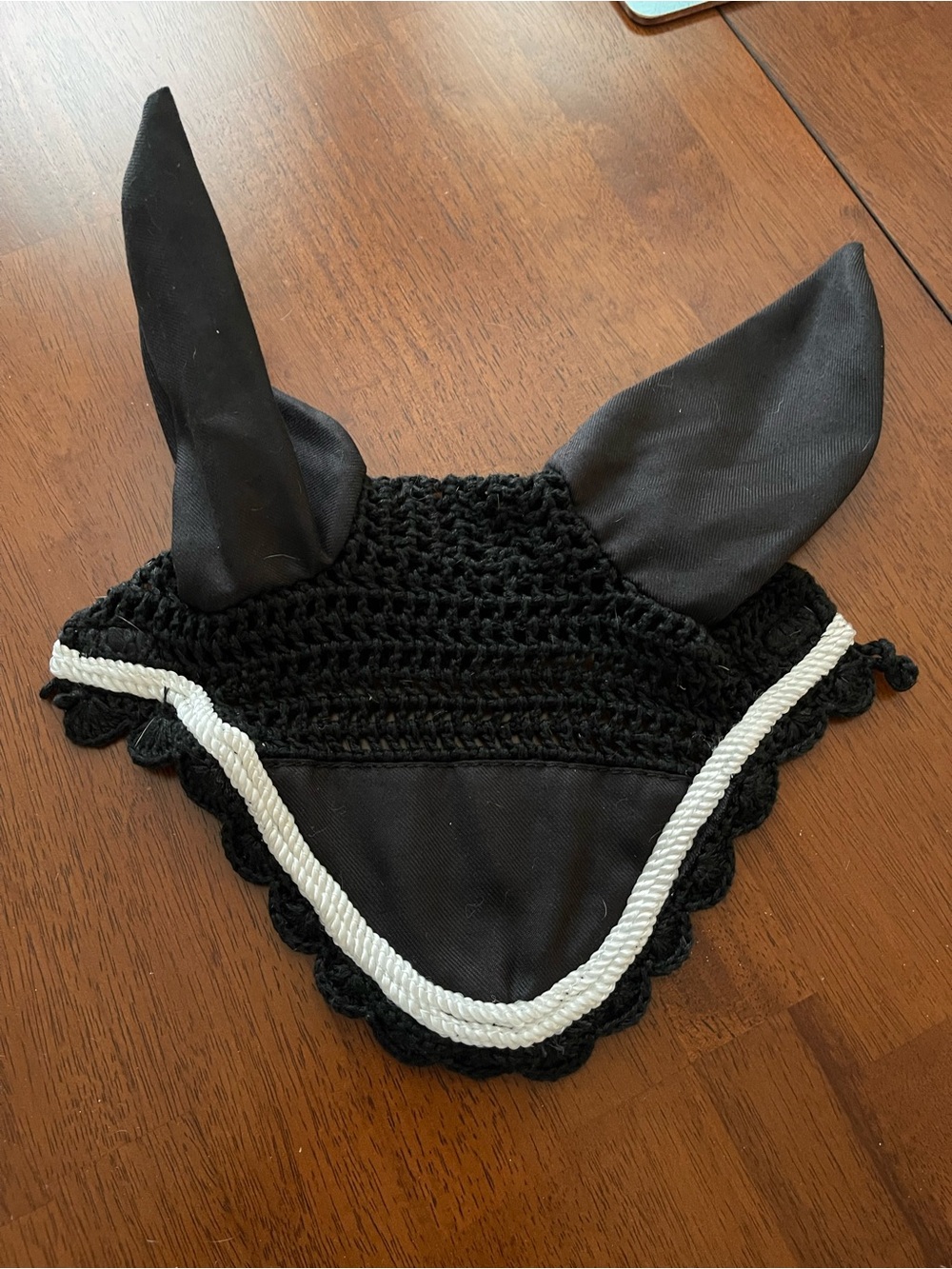 Black Horse Ear Bonnet with White Trim - Classic Equestrian Style